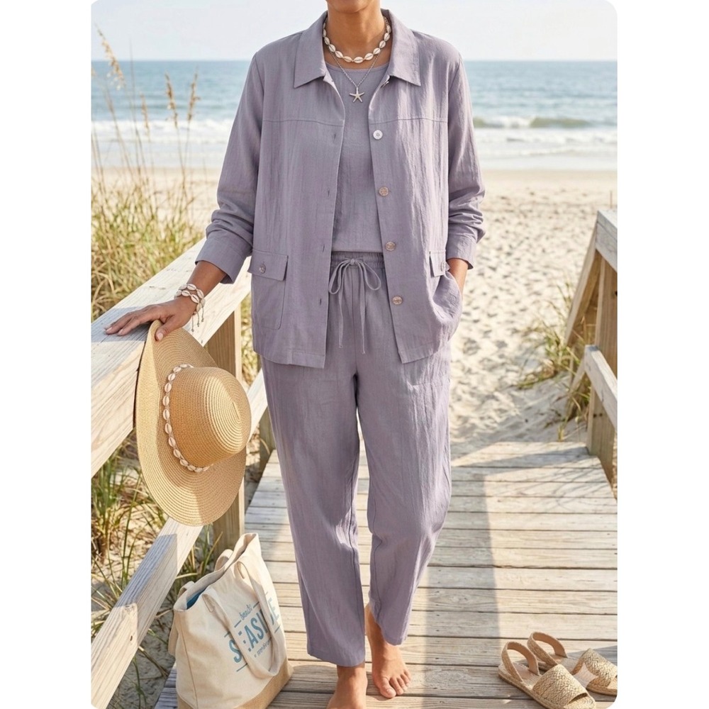 VTG Fashion Bug Linen Blend Jacket Pants Set 22/28 Resort Business Casual